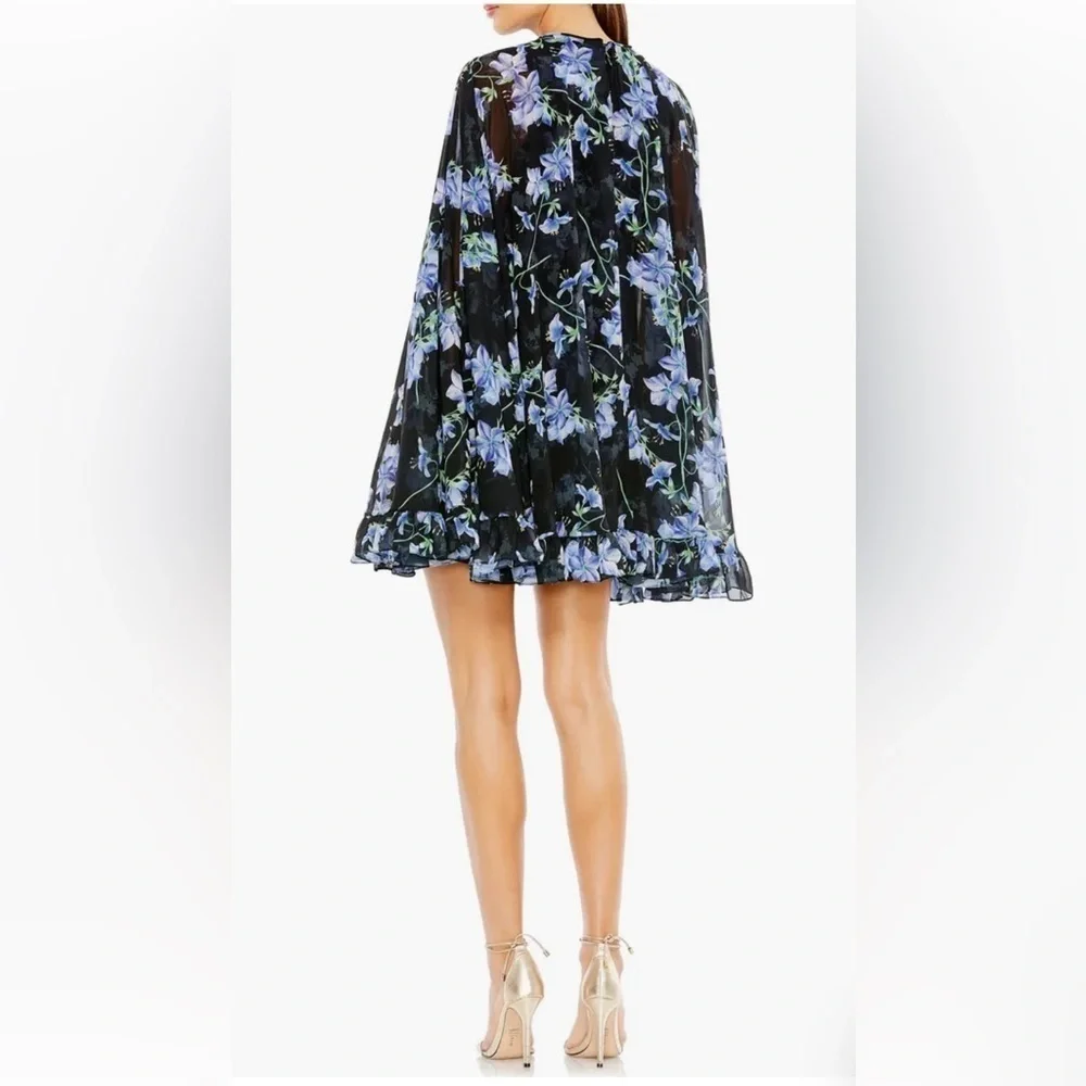 NWT Ieena for Mac Duggal Floral Cape Sleeve Chiffon Trapeze Dress size 6 - Picture 2 of 11